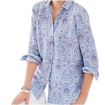 J. Jill Love Linen Floral Essential Button Down Shirt Size Medium