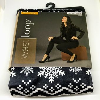 West Loop Women's M/L Holiday Fleece Leggings Snowflake Fair