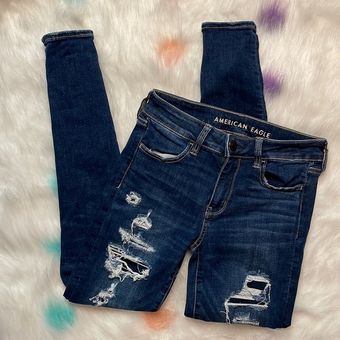 American eagle distressed dark wash blue jeggings