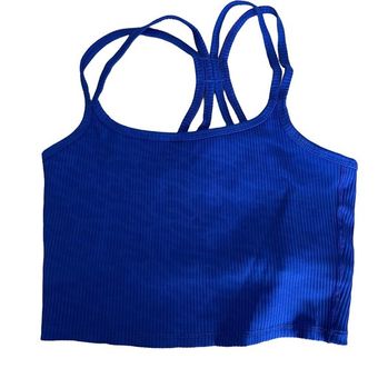 Carbon 38 Women's Blue Athletic Cropped Racer BAck Tank Top