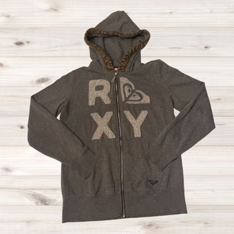 Roxy Women's Faux Fur Lined Zipper Hoodie Gray Size XL - $7