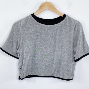 Kith Grey Black Short Sleeve Side Button Snap Crop Top Women's