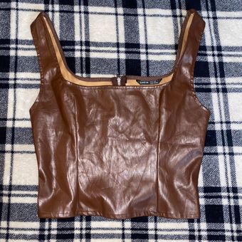 Come Across It Faux Leather Crop Top - Brown