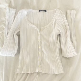 Brandy Melville, Tops, Brandy Melville Zelly Ribbed Long Sleeve Top White