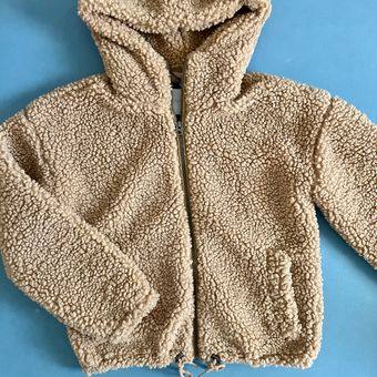 Lucky Brand Teddy Bear Tan Sherpa Hooded Zip Up Bomber Jacket