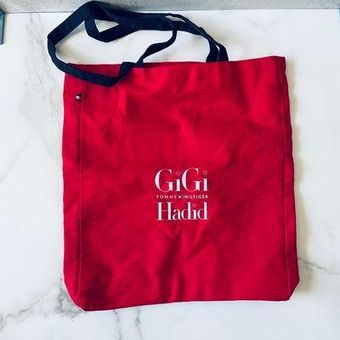 GiGi Hadid Tommy Hilfiger Red Tote Bag Shopper Tote - Canvas with Navy  Straps