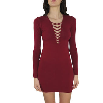 EXPRESS Burgundy Red Lace Up Caged Body Con Dress - $35 - From Four