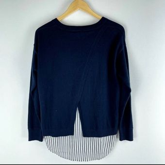 J.Jill Layered Flyaway Back V-Neck Sweater W/ Striped Shirttail Hem - $39 -  From Yentanista