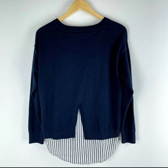 J.Jill Layered Flyaway Back V-Neck Sweater W/ Striped Shirttail