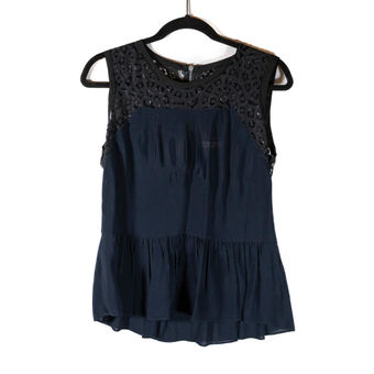 Rebecca Taylor Silk Chiffon Lace Crochet Semi Sheer Sleeveless