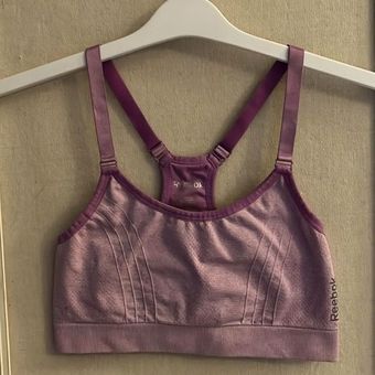 Reebok lilac and purple lined sports bra w adjustable satin tank