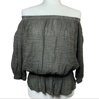 Anthropologie Tina + Jo grey off shoulder woven blouse new - $43