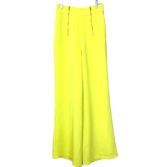 Line and Dot Neon Yellow Double Zipper Front Wide Leg Pants