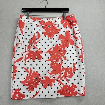 Nine West Womens Skirt Size 10 White Red Floral Polka Dots