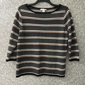 Coldwater Creek Black Striped Boat Neck Sweater Size XL 3 4