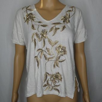 Lucky Brand Embroidered Floral Cotton Graphic T-Shirt