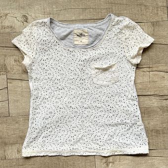 Hollister Lace Front Cream Gray White Pocket Short Sleeve T-Shirt Tee Boho  XS - $8 - From Hannelore