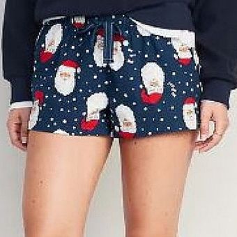 Old Navy Womens XL Flannel Boxer Pajama Shorts Santa Claus