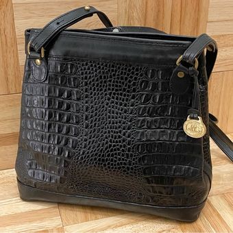 Brahmin Vintage Black & Brown Croc Embossed Leather Handbag Tote Shoulder  Bag