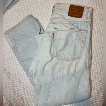 Levi's 501 Cropped High Rise Light Wash Triangle Cut Jeans Size