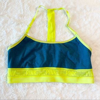 PINK - Victoria's Secret VS PINK Teal Blue & Neon Yellow T-Back Bralette  Size Large - $23 - From Megan