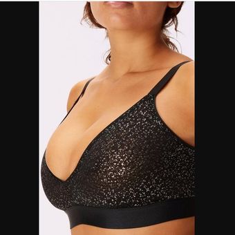 Parade Gunmetal Glitter Silky Mesh Triangle Bralette L NWT Black