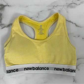 New Balance Yellow Logo Ribbed Stretch Padded removable Sports Bra Small -  $32 - From Fried