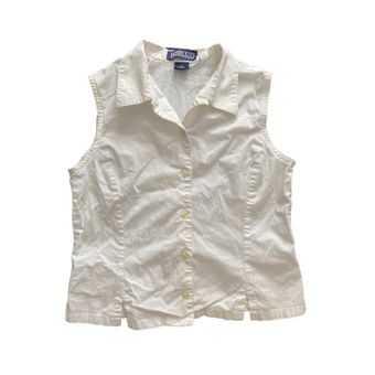 Lands'End Vintage 90s White Collared Cropped Button Down Tank