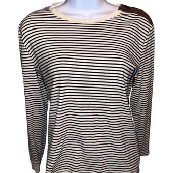 Ralph Lauren Womens Polo Stripe Suede Elbow Patch Long Sleeve