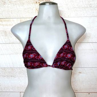 Women's Burgundy Boho Pattern String Bikini Top - From Jessica