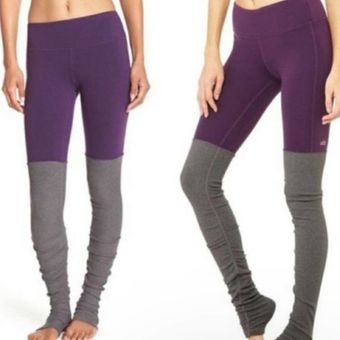 Alo Yoga Goddess Ribbed Legging in Black & Stormy Heather 