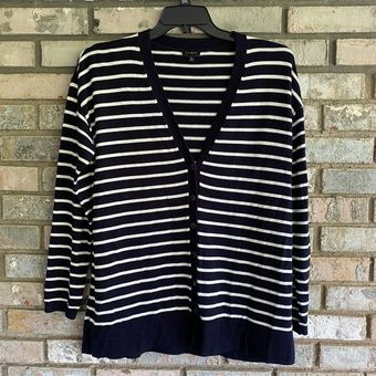 Talbots Blue Stripe V-Neck Button Cardigan Sweater Size Medium Cotton Rayon  - $34 - From Catlin