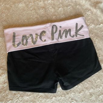 PINK - Victoria's Secret Love Pink Script Foldover Silver Sequin Hotty Yoga  Shorts - $27 - From Launa