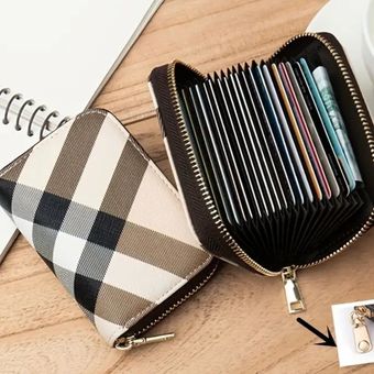 Plaid Pattern Long Wallet Zipper With Wristlet