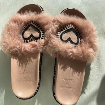 COACH X Keith Haring Fur & Leather Slides in Pink