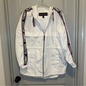 Tommy Hilfiger White Sidetape Windbreaker Jacket size M Size M