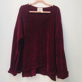 Fantastic Fawn Boutique Vneck Maroon Oversized sweater sz