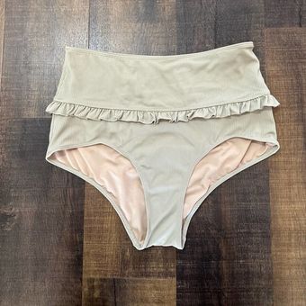 Kortni Jeane Tan Ribbed Mid-Ruffle Swim Bottoms Size XL - $28