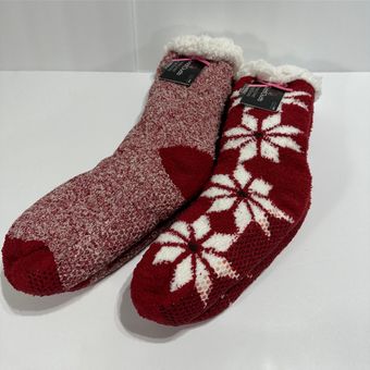 Cuddl Duds Womens Size 4 10 Sherpa Lined Lounge Socks Red