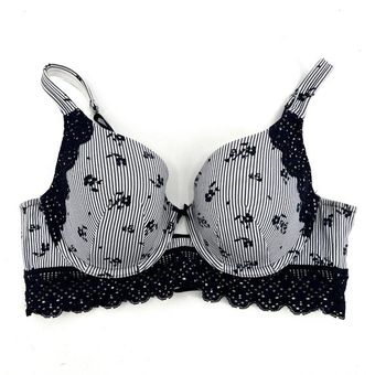 Cacique Lightly Lined T-Shirt Bra Blue and White Stripe Floral Nautical  Size 36D - $26 - From Margo