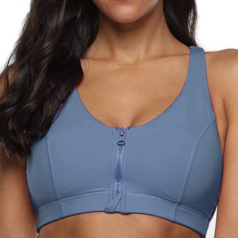 Zip Front Sports Bra Criss Cross Tops Yoga Workout Fitness Light