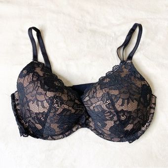 Victoria's Secret Black & Nude Lace Push Up Bra Size 36D - $28