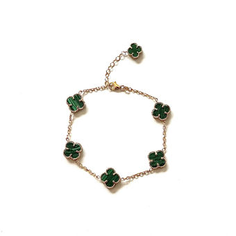 14K Solid Gold Green Clover Bracelet