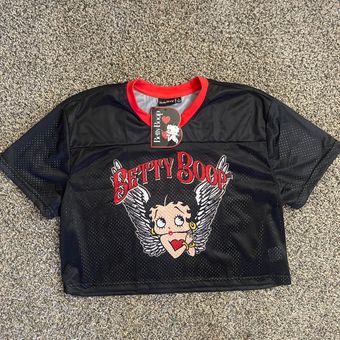 Betty Boop Angel Wings Mesh Crop Jersey Top Shirt Womens Large