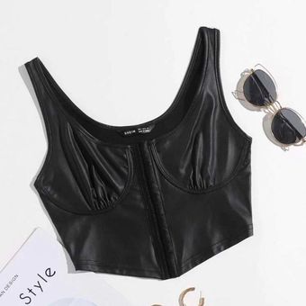 Stylish PU Leather Bustier Crop Top - Shop Now