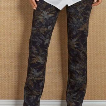 Soft Surroundings Stretch Pants Leggings Blue Leaf Camo Look