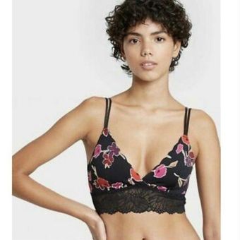 Auden Black Red Pink Floral Lace Unlined Wireless Bralette Size