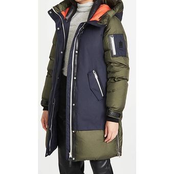 Mackage Inari Heavy Down Green/Navy Mixed Media Puffer Coat