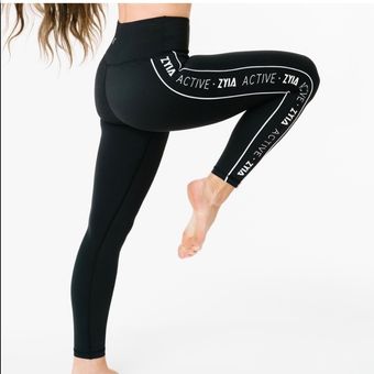 Zyia Black Logo Stripe Light n Tight Hi-Rise Legging 28” Size 4 / Small -  $36 - From Julie