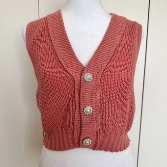 Double Zero Women's Knit Cropped Sweater Vest Pink Size Small
